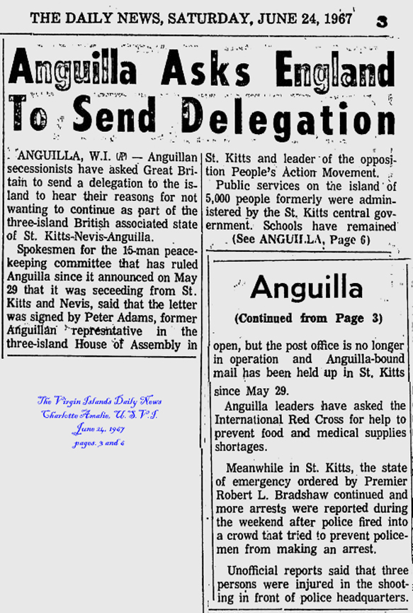 Newspaper report on Anguillan Succession