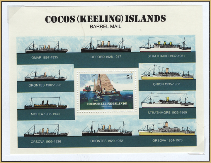 75th Anniversary of Cocos (Keeling) Islands Barrel Mail Souvenir Sheet
