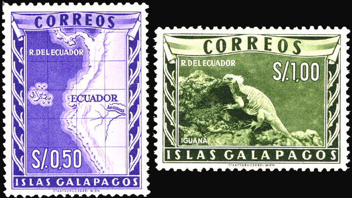 Map and Iguana Stamps