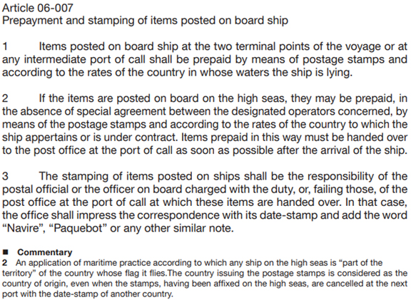 Universal Postal Union Convention Manual Article 06-007