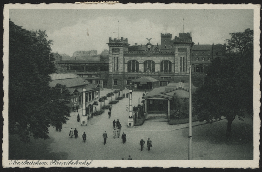 Post card depicting Saarbrucken train station