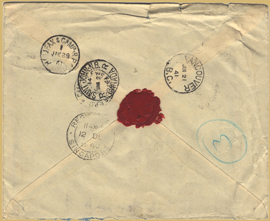 Reverse of Censored Registered Commercial Cover