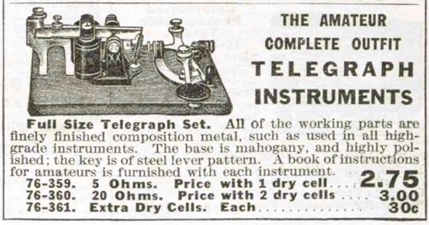 Amateur Telegraphy Equipment from the Eaton's Spring and Summer 1916 Catalogue