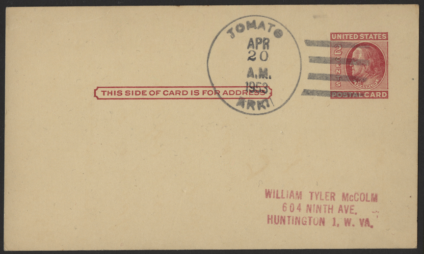 Tomato, Arkansas Postmark, 1953